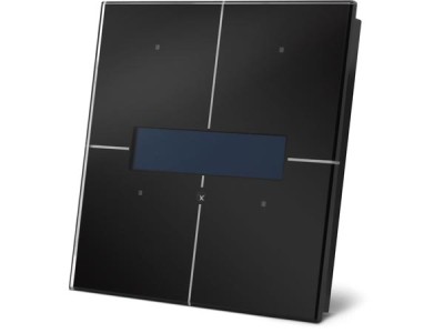 zwarte glazen bedieningsmodule met oledscherm en temperatuurcontroller
