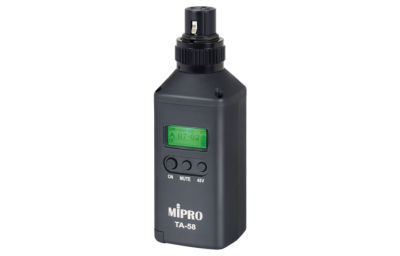 MiPro - TA-58 - Digital Wireless Plug-on Transmitter, 20mW, Phantom Power (48V at 10mA), USB Type-C charger, lithium-ion battery, (MB-5 incl.)