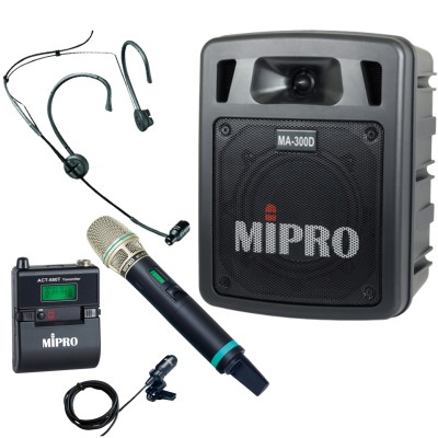 MiPro - MA-300D - 60-Watt(max) Dual-Channel Diversity PA System w/ USB Player & Recorder (16-CH, Lithium Battery)