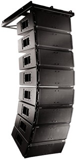 Wide angle, line array loudspeaker, dual 10-inch drivers, 140° x 10°, plywood enclosure,  Color - black.