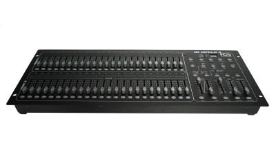 24ch DMX console, Dmx Controller 24 channels 24 channel-choose buttons and 24 channel sliders, 48 programs chase up to 1000steps each, Master sliders, Blackout button available, 4 run modes.
