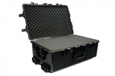 Transport Case XL, Weatherproof IP67 plastic case with wheels and folding handle for easy transport, pre cutted foam for general applications, material TSU19 resin, external dimensions 80x52x32 cm , inside dimensions 74x46x24 cm, lid depth 4.7 cm, 11