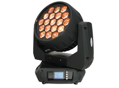 Wash Q19, Wash / Beam moving head , 19 RGBW 15w 4in1 LEDs zoom 6-60°, 4 sections pixel control, Preset color macros RGBW mixing with or without DMX controller , TFT display.