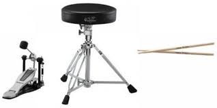 V-Drums Acessory Package with drum sticks, kick drum pedal and drum throne
