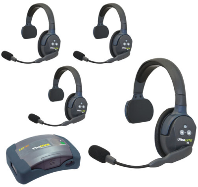 Ultralite+Hub 4 Person System/4-Single Headsets, Batteries, Charger & Case