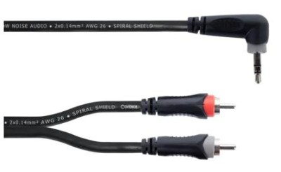 Y-kabel, 1x Stereo 3.5 Jack M 90° / 2x RCA M - 1,5m