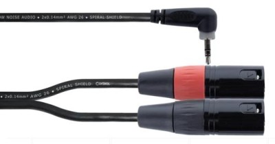 Y-kabel, 1x Stereo 3.5 Jack M 90° / 2x XLR M - 3m