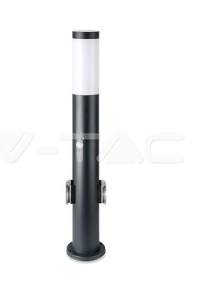 VT-838 E27 Bollard Lamp 60CM  PIR Sensor With 2 EU Plug Sockets  Stainless Steel Grey IP44 Luminus Flux: