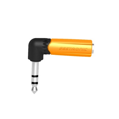 SEETRONIC Plastic Plug Adapters:1/4" stereo plug - 1/4" jack, right-angle BLACK/YELLOW