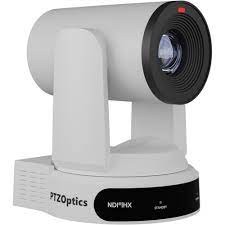 PTZOptics Move 4K, a third generation PTZ camera, featuring 30X Optical Zoom, 4K Resolution at 60fps and a 60.7 HFOV in White. Supports simultaneous IP Video (NDI|HX3, SRT, RTMPS, RTSP), USB2.0 and 3G-SDI or HDMI2.0 as outputs with Auto-Tracking capa