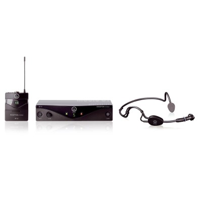Wireless system for speech and vocals, C544 L headset microphone, PT45 bodypack transmitter and SR45 diversity receiver, up to 10 hours operating time with only one AA battery