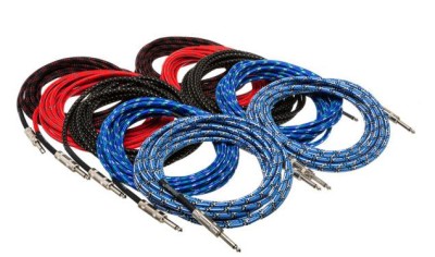 Cloth Guitar Cable, Hosa Straight to Same, 18 ft, Blue/White/Black