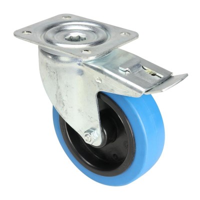 Swivel Castor 125 mm with blue Wheel and Brake