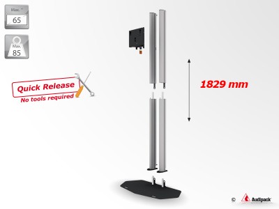 Flat panel floor stand Quick Release, 2 columns, height 1800mm, max, 65", max 85