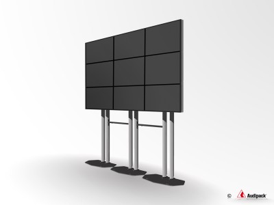 Flat panel video wall floor stand Quick Release, height 2700mm, max, 3x 55", max
