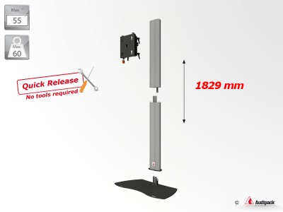 Flat panel floor stand Quick Release, 1800mm, max, 55", max, 60kg