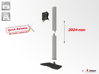Flat panel floor stand Quick Release, 2000mm, max, 65", max, 60kg