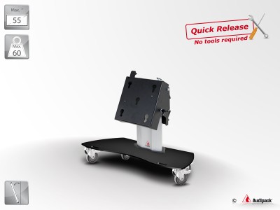 Flat panel floor monitor stand on wheels Quick Release, 400mm, inclinable 30-60°