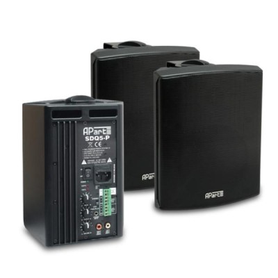 (4) Apart Audio SDQ5p-bl - Stereo loudspeaker set with 1 active and 1 passive loudspeaker, 2 x 30 watts