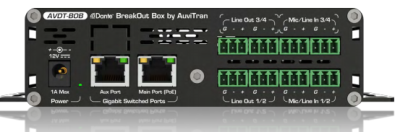 Compact Dante Box with 2xRJ45 (1xPOE) and 4x Mic In + 4x Line Out on Euroblocks