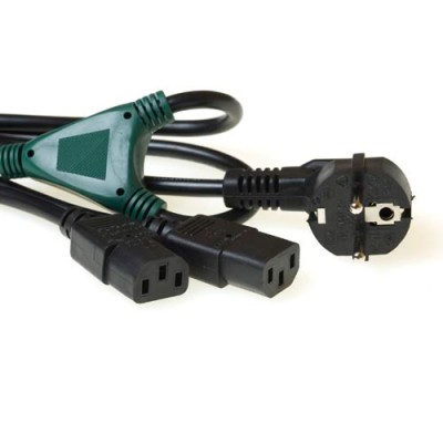 230V split cable schuko male (angled) - 2 x C13, 1m80, Splitting at: 1,20