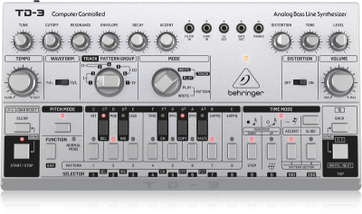 Analog Bass Line Synthesizer with VCO, VCF, 16-Step Sequencer, Distortion Effect