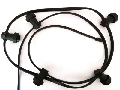 Guirlande black flatcable with french plug, 100m and 100 sockets e27 mounted, wi