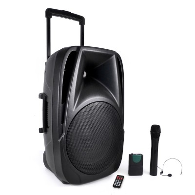 Battery powered 12" active speaker with wireless mic & headset and remote