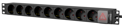 19" power distribution unit - 9 x German sockets + front switch Black version