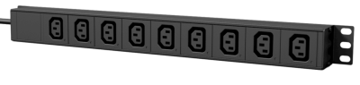 19" power distribution unit - 9 x IEC C13 sockets + rear switch Black version