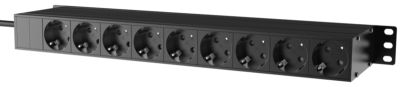19" power distribution - 9 x German sockets - Light/USB/Fuse/Surge/Display Black