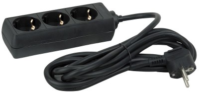 3 way socket black 1,5m, cable 3x1,5mmì