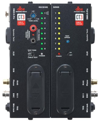 Multi-format cable tester, divisible with RJ45,RJ11, MIDI, Speakon, XLR, Cinch