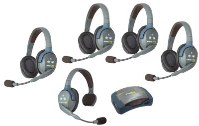 UltraLITE & HUB  5 person system w/ 1 Single 4 Double Headsets, batteries