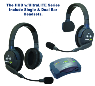 UltraLITE & HUB 6 person system w/ 3 Single 3 Double Headsets, batteries