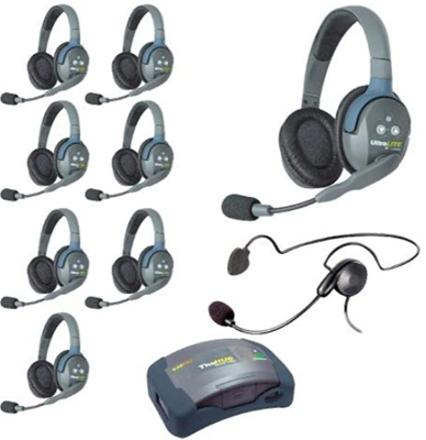 UltraLITE & HUB 9 person system w/ 8 Double 1 Cyber Headset, batteries, charger