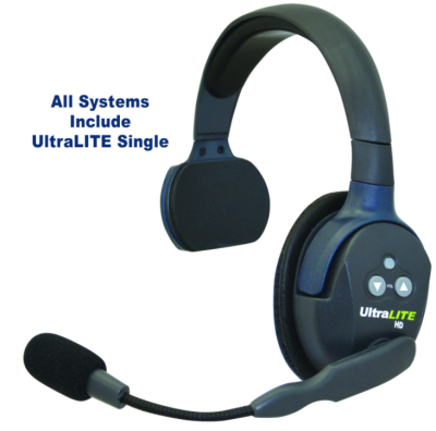 UltraLITE 4 person system w/ 4 Single Headsets, batteries, charger & case