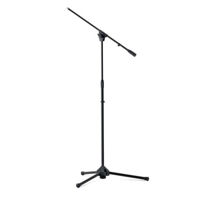 floor microphone stand, RAL9005 with boom arm on nylon base