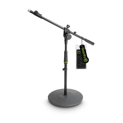 Short Microphone Stand with Round Base and 2-Point Adjustment Telescoping Boom