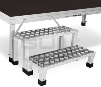 3-step modular aluminium stair each step with 4 fixed height legs. for stages of