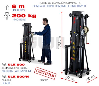 LIFTING TOWER, MAXIMUM HEIGHT: 6 m / MAXIMUM LOAD: 200 kg / FOLDED HEIGHT: 1,70