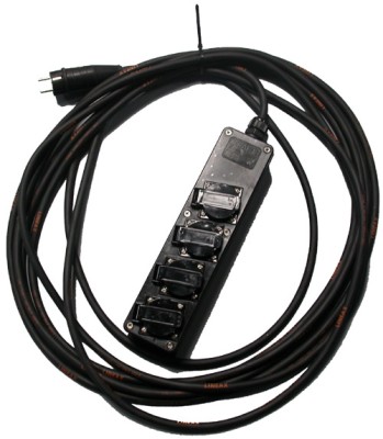 Rubber verdeeldoos met 4 contacten met 5m kabel