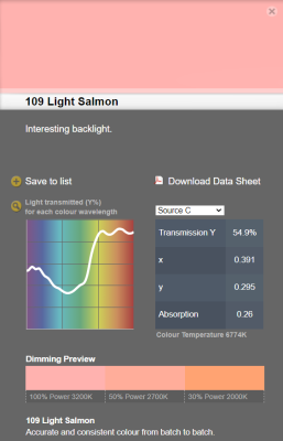 LEE filter vel/sheet 1,22m * 0,53m nr 109 light salmon