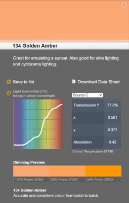 LEE filter vel/sheet 1,22m * 0,53m nr 134 golden amber