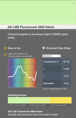 LEE filter vel/sheet 1,22m * 0,53m nr 243 LEE fluorescent 3600K