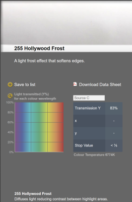 LEE filter vel/sheet 1,22m * 0,53m nr 255 hollywood frost