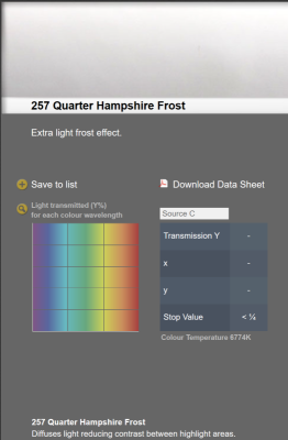 LEE filter vel/sheet 1,22m * 0,53m nr 257 quarter hampshire frost