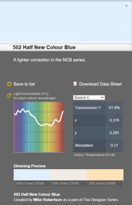 LEE filter vel/sheet 1,22m * 0,53m nr 502 half new colour blue