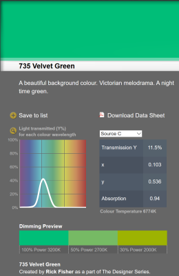 LEE filter vel/sheet 1,22m * 0,53m nr 735 vel/sheetvet green