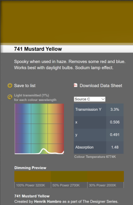 LEE filter vel/sheet 1,22m * 0,53m nr 741 mustard yellow*